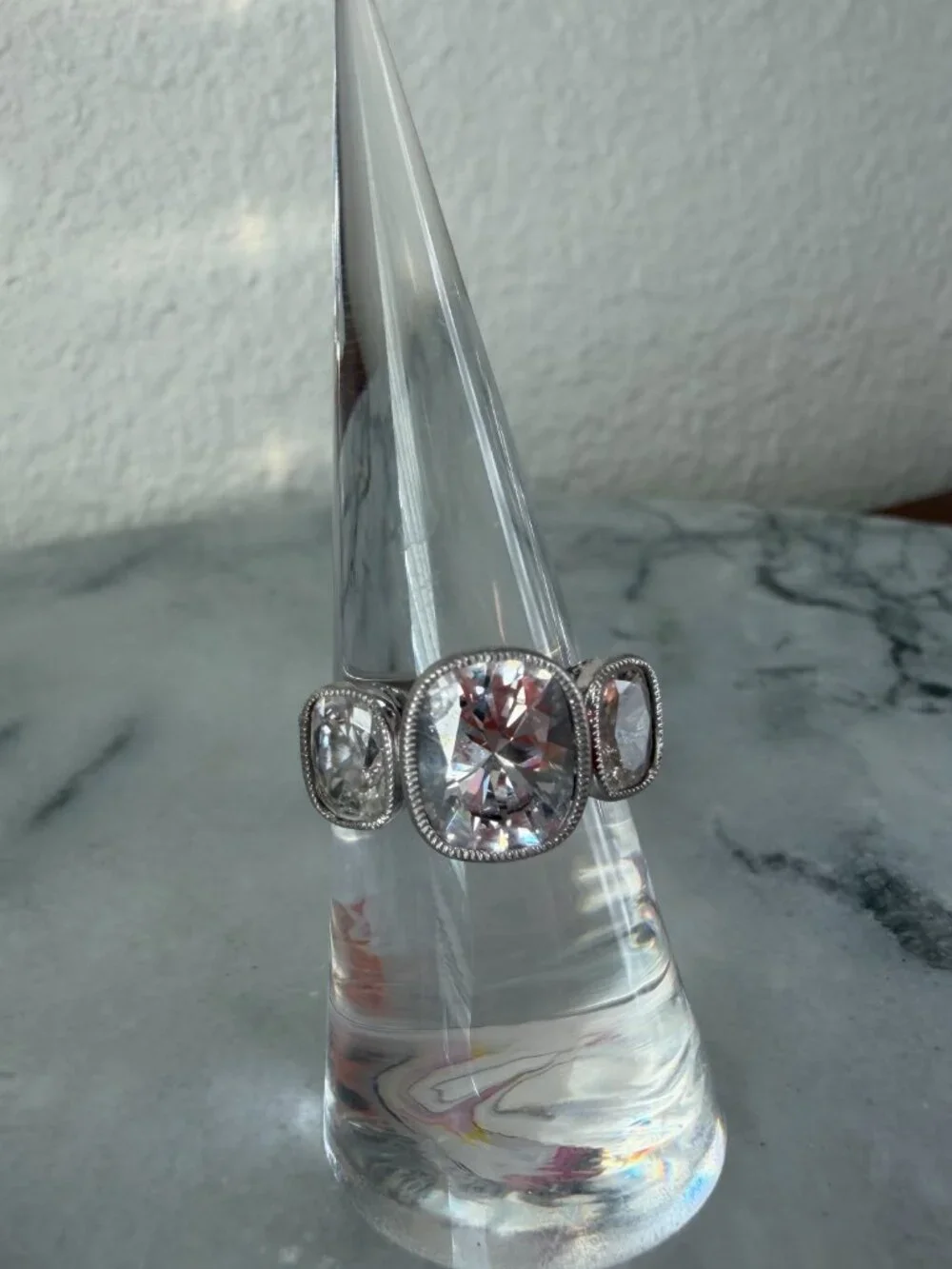 Vintage Jean Dousset Heirloom 925 CZ 3-Stone Mill-grain Cushion Cut Ring - Picture 14 of 17